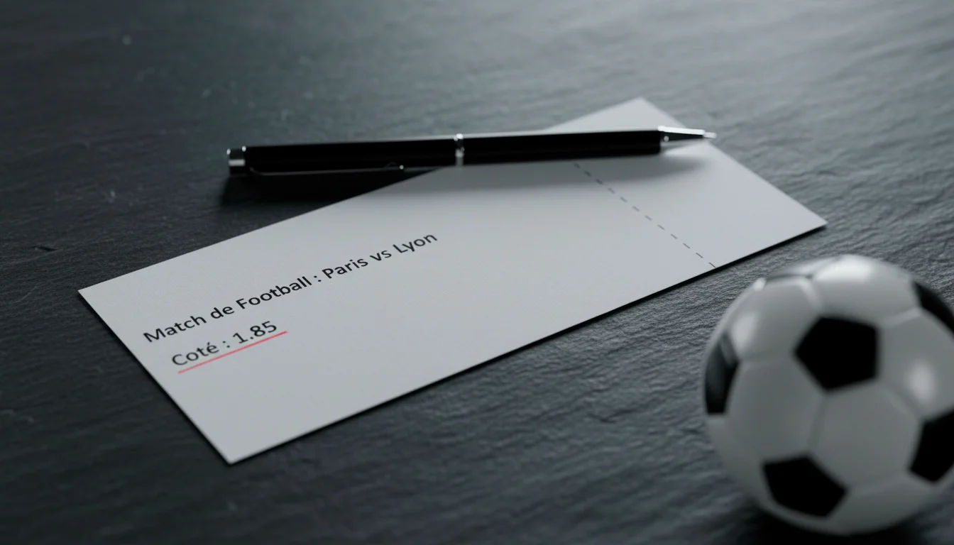 Mains tenant un bulletin de pari sportif à côté d'un ballon de football