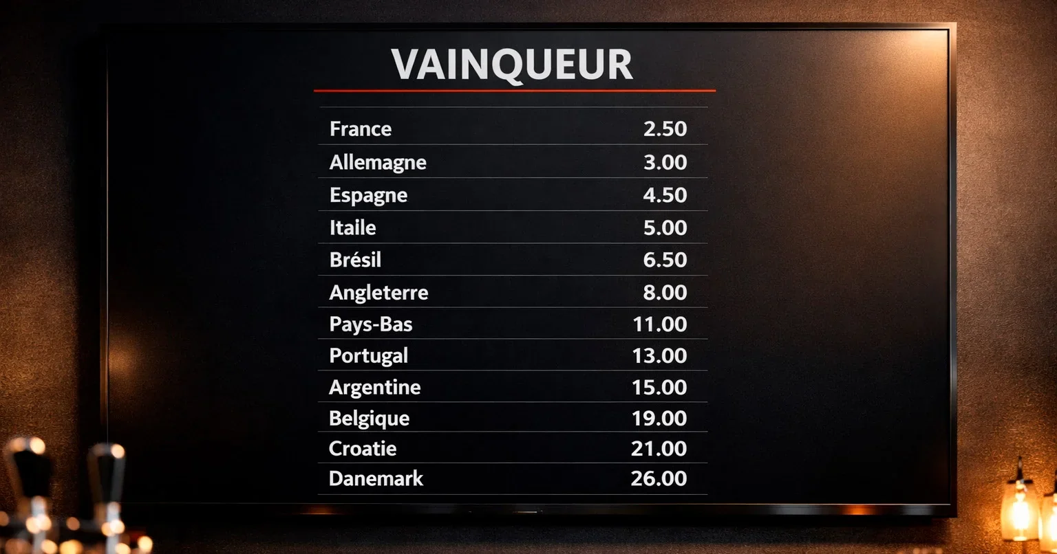 Tableau des cotes décimales pour le titre de champion du monde 2026