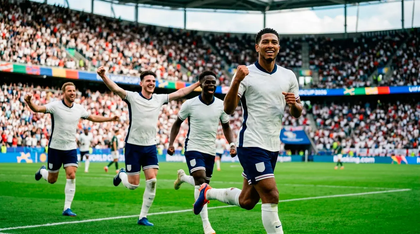 Sélection anglaise de football célébrant un but au Mondial 2026