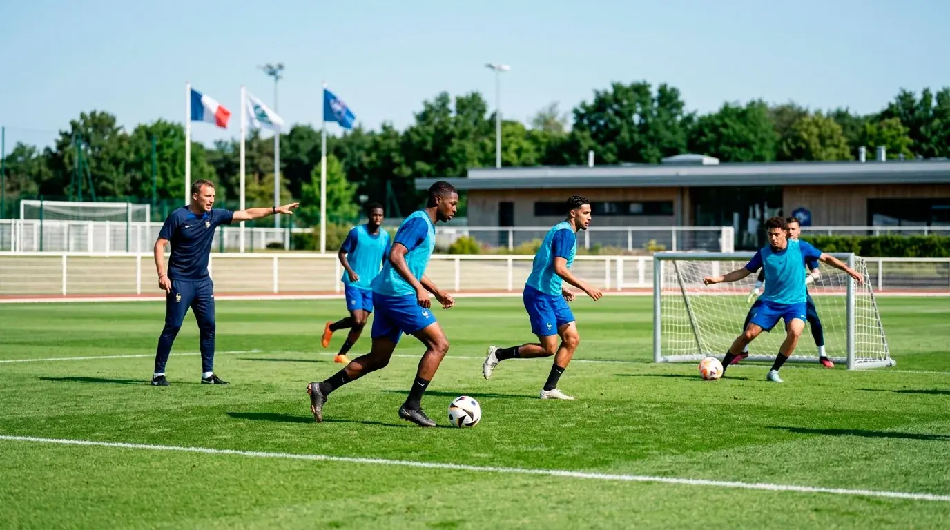 Sélection française de football à l'entraînement avant le Mondial 2026