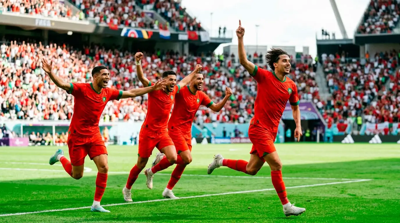 Sélection marocaine de football célébrant un but au Mondial 2026