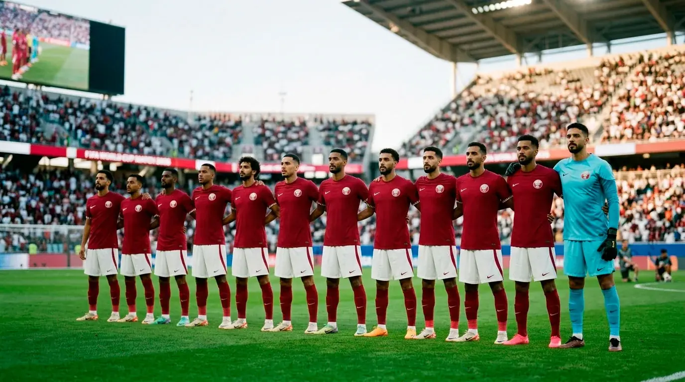 Sélection qatarienne de football alignée avant un match du Mondial 2026